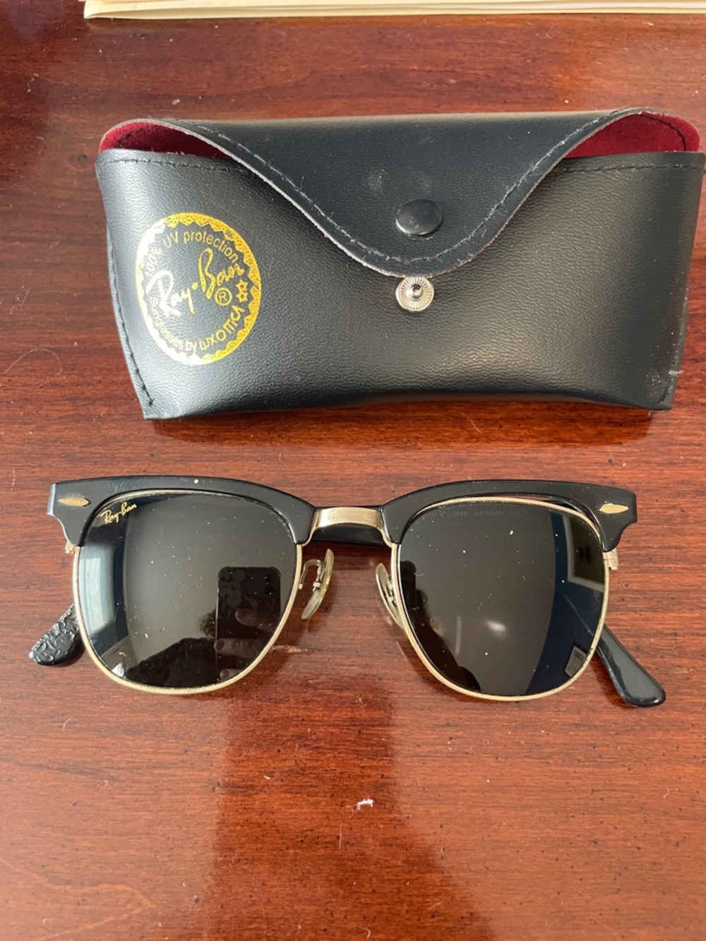 Ray-Ban Black & Gold Clubmaster-Style Sunglasses with Case